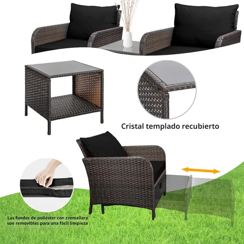 Miniatura 4 de LEVELEVE Muebles de Balcón Juego de Conversación de Patio de 5 Piezas, Sillas de Salón Exteriores de Mimbre de Ratán PE con Cojines Suaves 2