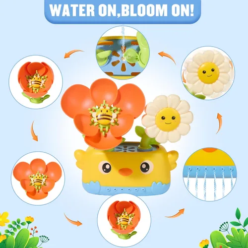 Miniatura 4 de Juguetes de baño para niños de 1 a 3 años Juguetes de baño para bebés seguros y divertidos sin moho Juguetes de baño interactivos con flor