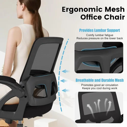 Miniatura 5 de AnyGod Ergonomic Office Chair with Lumbar Support, Height Adjustable Executive Chair in Faux Leather, Desk Chair with Folding Armrests, Load