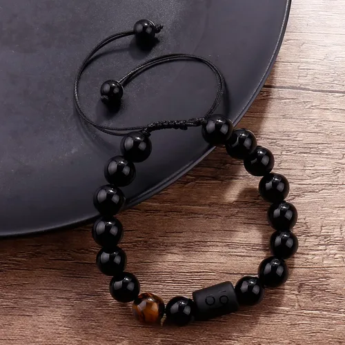 Miniatura 61 de SUMMER LOVE Father's Day Gifts Zodiac Bracelet for Men Women 10mm Natural Black Onyx Stone Star Sign Constellation Beaded Protection Bracelet