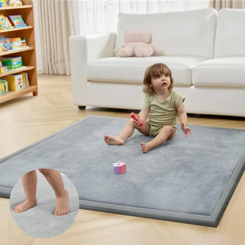 ACOMOPACK Tapete de juego para bebés para suelo de 1.3 pulgadas de grosor, espuma viscoelástica, 50 x 50 pulgadas, tapete de terciopelo suave para