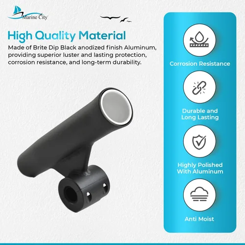 Miniatura 3 de MARINE CITY Adjustable Fishing Rod Holders, Black Aluminum, Durable & Corrosion-Resistant, Fits 7/8"-1" Rails, 10" Length, with White Vinyl Inserts