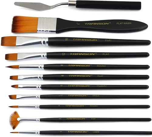 Miniatura 2 de Transon Kit de pinceles de pintura, 10 pinceles de arte y 1 espátula de pintura con estuche para pinceles Negro