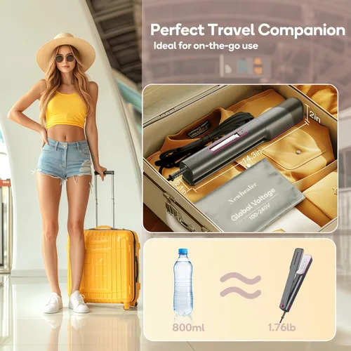 Miniatura 3 de Newbealer Plancha de viaje con voltaje global (abrazadera), vaporizador de ropa de 100-240V, planchado en seco y 2 niveles de vapor, suela de Ashpink