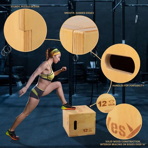 Miniatura 3 de Yes4All Plyo Box, 3-in-1 Wooden Box Jump for Home Gym, Lunges, Squats, Dips