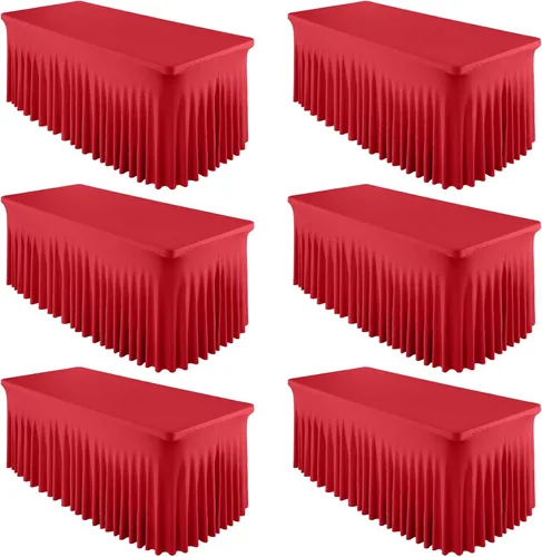 Miniatura 38 de Paquete de 2 manteles color azul bebé para mesa rectangular de 4 pies, manteles de elastano elásticos de 4 pies, falda blanca rectangular para baby