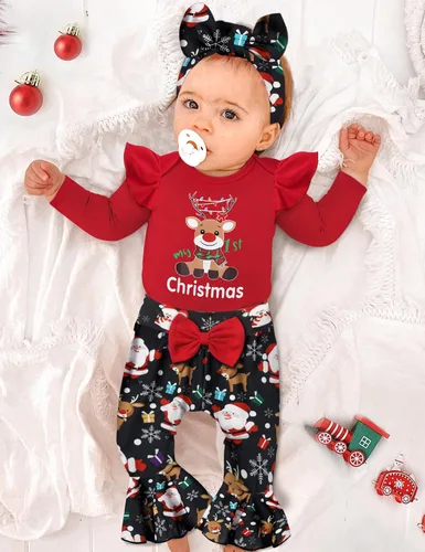 Miniatura 8 de Ropa de bebé niña, 4 piezas, trajes de niña recién nacida, con volantes, mameluco de campana para bebé, diadema, bandana, conjuntos de ropa, regalos