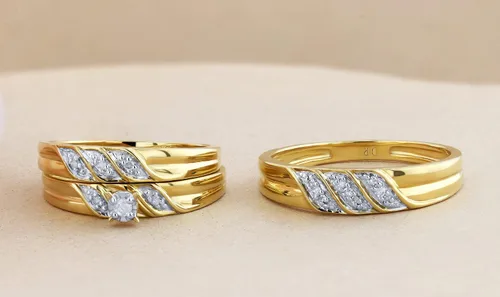 Miniatura 3 de Dazzlingrock Collection 0.10 ctw Round White Diamond Illusion Engagement Trio Ring Set for Him & Her in Yellow Plated Sterling Silver