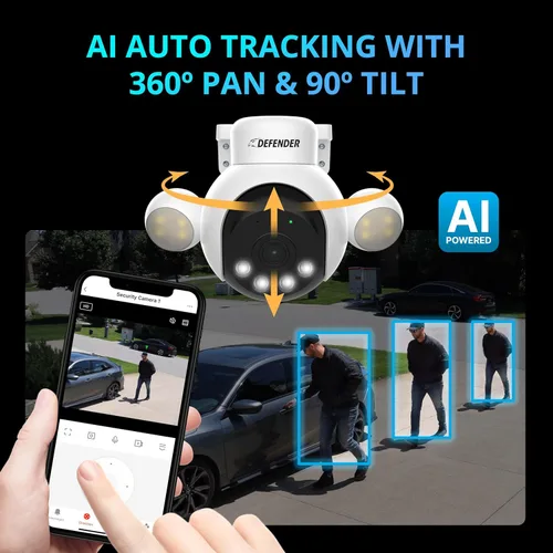 Miniatura 2 de Sistema de cámara de seguridad con cable Defender AI Powered Sentinel 4K, sistema de cámara de seguridad PTZ de 360° con seguimiento AI, detección