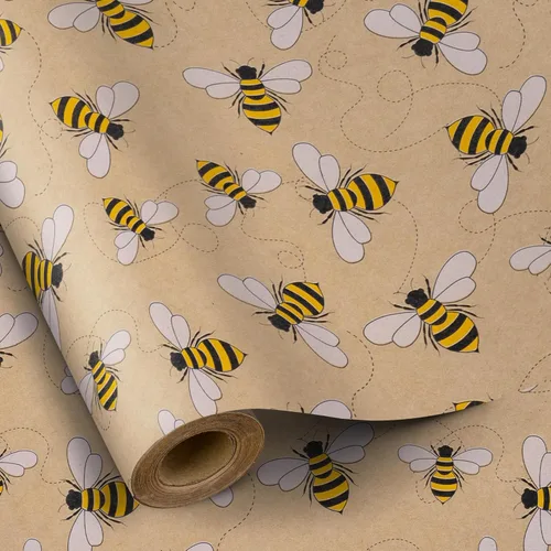RUSPEPA Rollo de papel de regalo de abeja, mini rollo, papel kraft con diseño de abeja de miel, ideal para cumpleaños, fiestas, vacaciones, baby