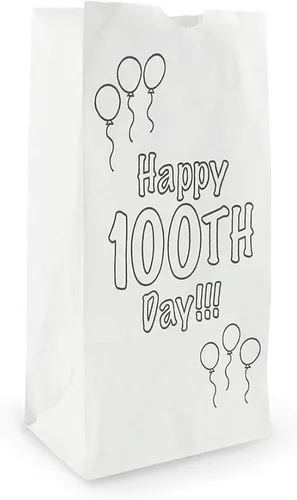 Miniatura 5 de Hygloss Productos Bolsas de papel Happy para celebrar el 100º día de actividades de arte y manualidades, aptas para alimentos, tamaño 4# -5 x 3 x