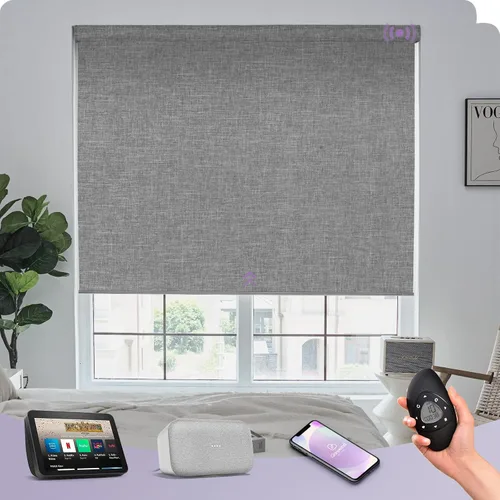 Miniatura 53 de Graywind Persiana enrollable motorizada funciona con Alexa Google, persianas inteligentes 100% opacas recargables con control remoto de motor