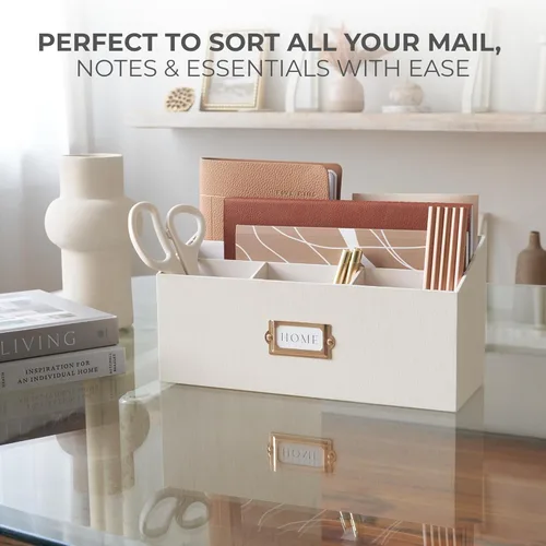 Miniatura 5 de KIBAGA Elegante organizador de correo de lino para tu encimera: organiza fácilmente bolígrafos, correo y más en espaciosos compartimentos