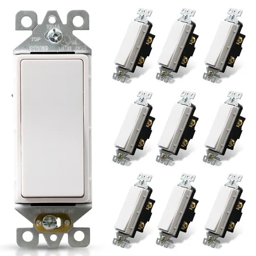 Miniatura 26 de ELEGRP Interruptor de luz decorativo de un solo polo con placa sin tornillos, 15 A 120-277 V, reemplazo del interruptor basculante de paleta