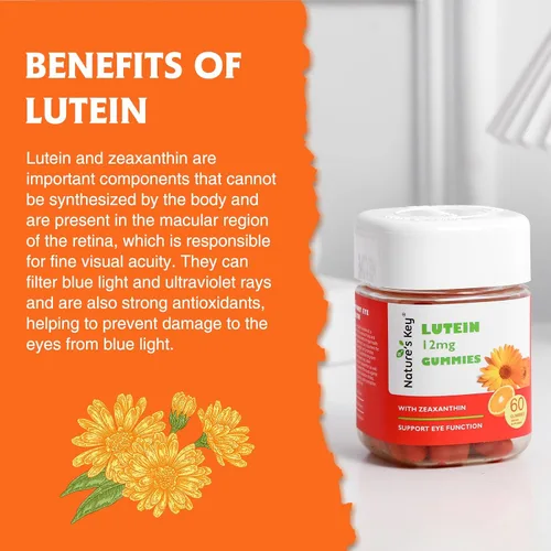 Miniatura 3 de Nature's Key Gomitas de luteína de 12 mg con zeaxantina y vitamina A para niños y adultos Suplemento de salud ocular y función cerebral Sabor a