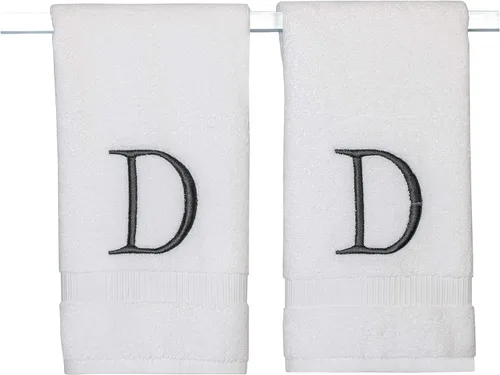 Miniatura 221 de Toalla de mano con inicial beige para baño, toalla bordada decorativa de calidad de hotel de lujo con monograma para tocador, spa, certificado