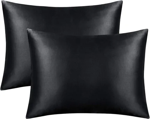 FLXXIE Paquete de 2 fundas de almohada estándar de satén con cremallera para cabello y piel, sedosas y súper suaves (20 x 26 pulgadas), fundas de