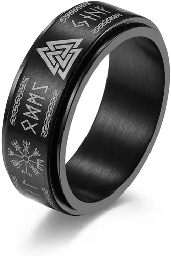 Anillo vikingo de runa anti ansiedad, anillos de texto nórdico, joyería vikinga, banda de promesa de boda para hombres y mujeres