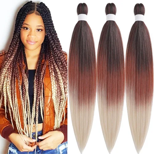 Miniatura 33 de Cabello para Trenzar Naranja Jengibre Pre-Estirado Kanekalo Cabello para Trenzar Pre-estirado 26 pulgadas Extensiones de Cabello Sintético