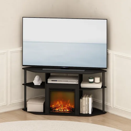 Miniatura 11 de Furinno Jensen - Soporte para TV con chimenea y centro de entretenimiento con almacenamiento abierto para TV de hasta 55 pulgadas, color gris roble