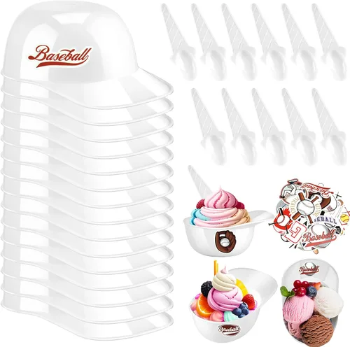 Miniatura 16 de MEEZY Juego de 16 cuencos de helado con diseño de casco de béisbol con 8 mini tazas de postre y 8 cucharas, 8 onzas. Cuencos reutilizables