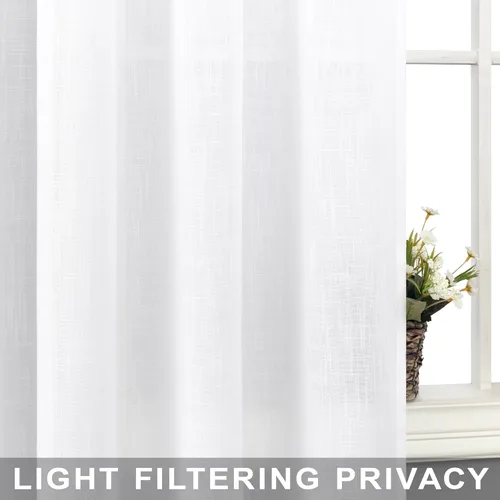 Miniatura 6 de Cortinas blancas puras de 38 pulgadas de ancho para dormitorio, juego de 2 paneles de cortinas de privacidad con bolsillo para barra, cortinas
