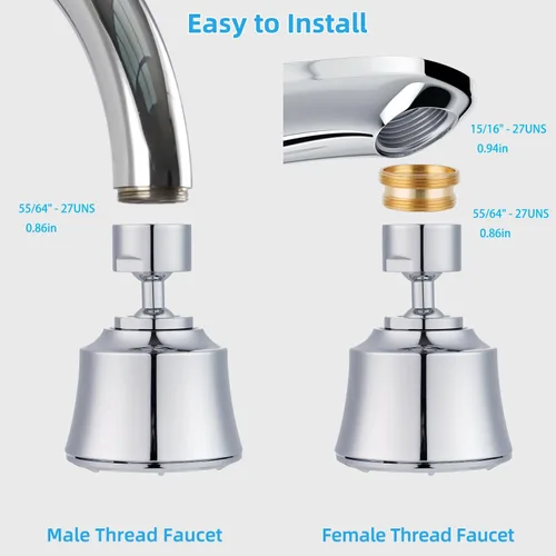 Miniatura 5 de iFealClear Cabezal de Grifo de Fregadero de Cocina, Cabezal Rociador Giratorio de 360 Grados con 4 Modos de Pulverización, Adaptador Aireador