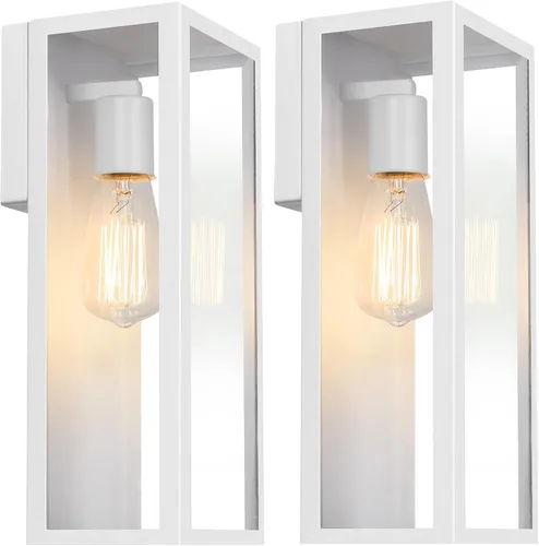 VerRon Paquete de 2 faroles de pared para exteriores, apliques de pared impermeables para exteriores con pantallas de cristal, luces blancas para