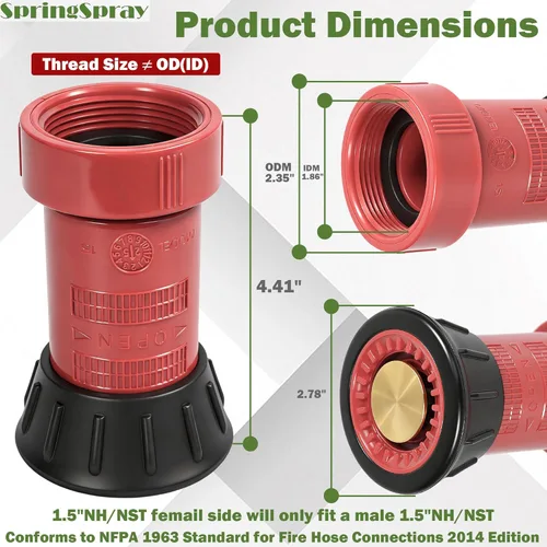 Miniatura 2 de Boquilla de manguera de fuego NST/NH de 1-1/2 pulgadas, boquilla de niebla de flujo constante termoplástico con chorro de pulverización ajustable