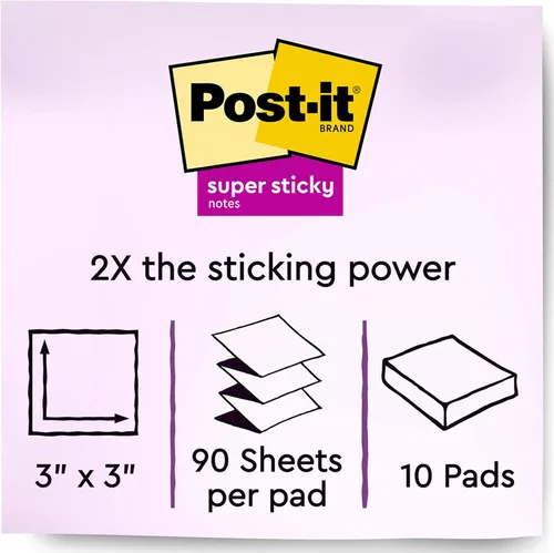 Miniatura 2 de Post-it Dispensador de notas emergentes súper adhesivas, 10 blocs de notas adhesivas, 3 x 3 pulgadas, 2 veces el poder de adherencia, suministros