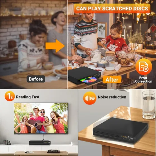 Miniatura 7 de Reproductor de DVD, Reproductor de DVD sin restricción regional HDMI para Smart TV, escalado 1080P, entrada USB, cable de salida HDMI/RCA incluido