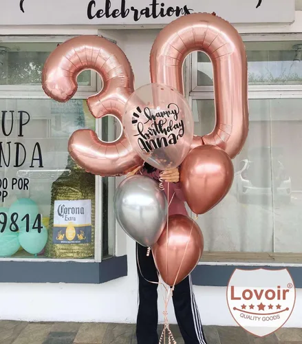 Miniatura 4 de Lovoir Globo de oro rosa de 40 pulgadas con número de 30 dígitos gigantes de papel de aluminio de Mylar para helio de 30 años, decoraciones de oro
