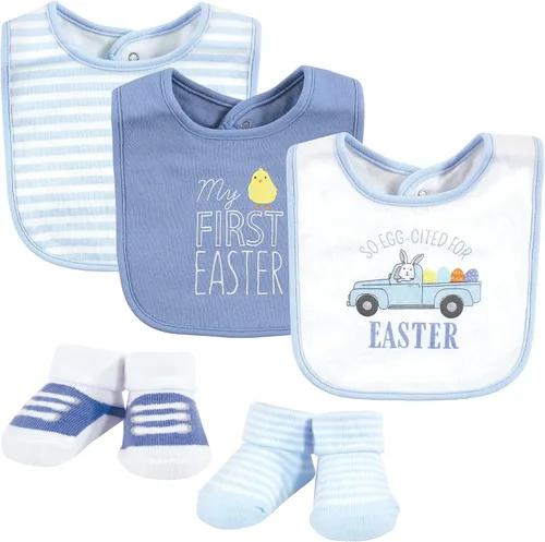 Miniatura 297 de Hudson Baby Conjunto de babero y calcetines unisex de algodón para bebé