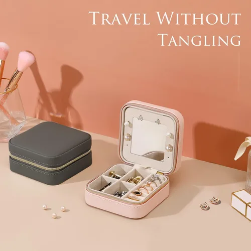 Miniatura 2 de Emibele Joyero de viaje, estuche pequeño de piel sintética, organizador de joyas de viaje de 3 capas para mujeres y niñas, estuche de viaje