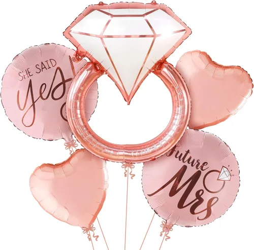 Miniatura 10 de KatchOn, Lindo Globo de Anillo de Diamante - Paquete de 4, 18 Pulgadas Decoraciones para Despedida de Soltera Globos de Anillo de Compromiso