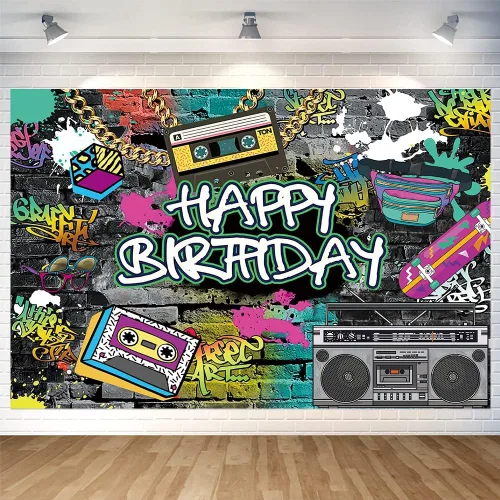 Miniatura 7 de Fondo de baloncesto con texto en inglés «Happy Birthday» para decoración de fiesta de baloncesto en interiores y exteriores, suministros