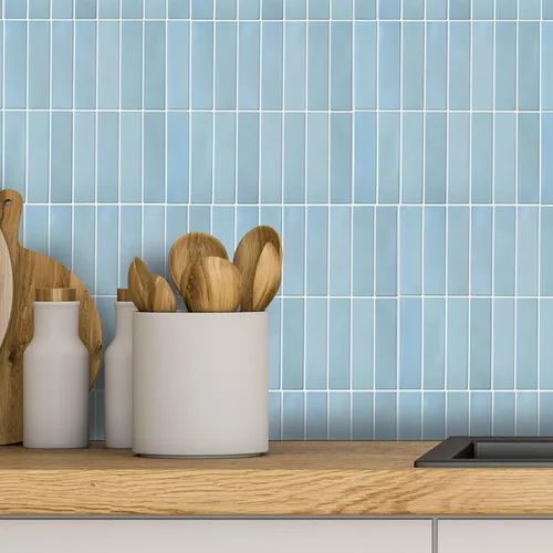 Miniatura 6 de Azulejo azul para salpicaduras de 10 hojas, revestimiento 3D adhesivo para cocina, baño, azulejos de pared (12 x 12 pulgadas)