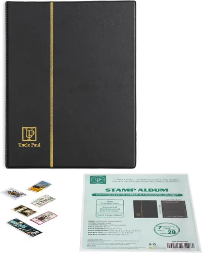 Miniatura 4 de Álbumes de sellos con 140 bolsillos, libros de stock con mangas de 1.378 x 7.756 in, 10 páginas negras de doble cara con cubierta negra acolchada