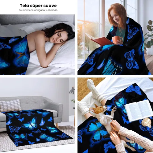 Miniatura 2 de Manta de mariposas azules, manta de franela ultra suave, hermosa manta de mariposa, regalos para adultos y niños, 50 x 40 pulgadas