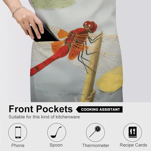 Miniatura 5 de MUSM Apron for Adults - 27.6 X 31.5 Inch, Heavy-Duty Polyester Aprons with Two Large Pockets, Waterproof Dragonflies Kitchen Apron for Cooking