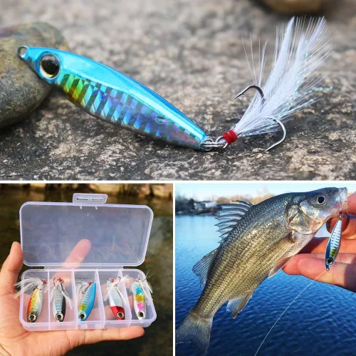 Miniatura 6 de Sougayilang Señuelos de pesca de plantillas, cucharas de metal para hundimiento, cebo micro jigging A-2.56in/1.16oz-5PCS con CAJA