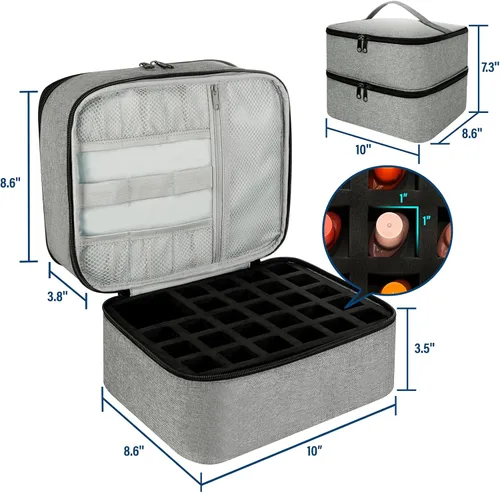 Miniatura 3 de Bolsa organizadora de esmalte de uñas, organizador de suministros de uñas de doble capa con capacidad para 30 botellas y lámpara de uñas, estuche