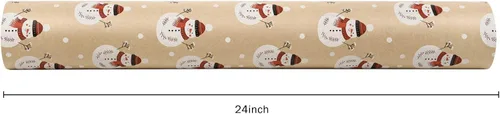 Miniatura 6 de RUSPEPA Papel de regalo de Navidad, papel Kraft, diseño navideño con muñeco de nieve, 24 pulgadas x 100 pies, rollo jumbo