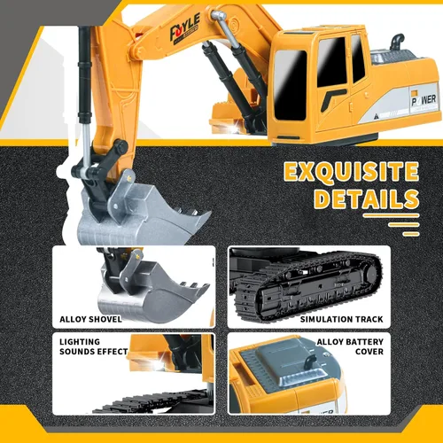 Miniatura 9 de Juguetes de excavadora a control remoto, 1: Camión excavador de ingeniería para niños con sonidos de luces de pala de metal, giros de 680 grados