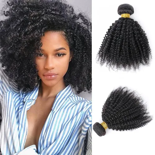 Miniatura 44 de Extensiones de cabello humano afro rizado 4B 4C Afro Kinky a granel de cabello humano virgen sin procesar para mujeres, negro natural, 8 pulgadas