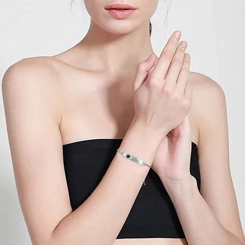 Miniatura 2 de Kurafeel Pulseras de alerta médica personalizadas para mujeres, hombres y niños, cadena cubana grande de 0.315in, pulseras de identificación médica