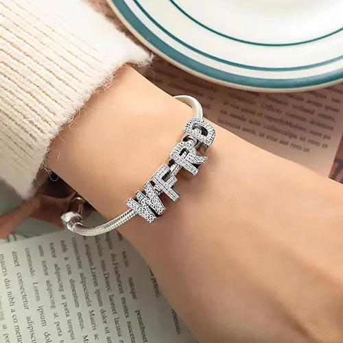Miniatura 14 de PARCOM Dijes de letras compatibles con pulseras Pandora de plata esterlina S925 con iniciales para pulseras del alfabeto A-Z, cuentas de letras