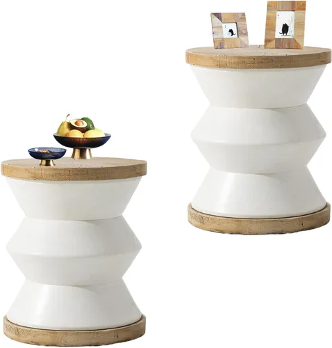 Miniatura 16 de HOMPUS Mesa auxiliar de hormigón para exteriores, moderna mesa auxiliar con pedestal cilíndrico, decoración del hogar pequeña con parte superior