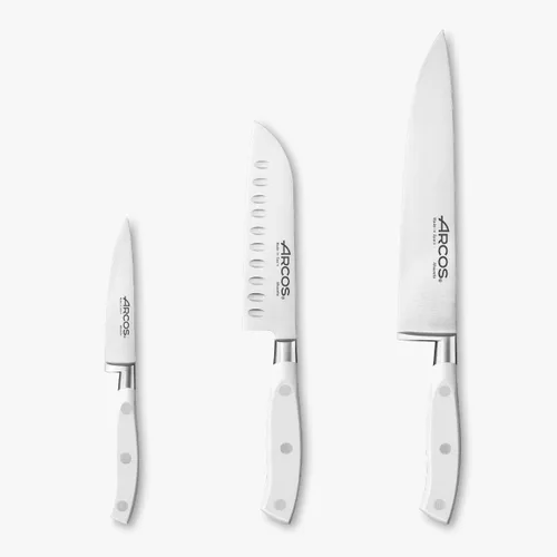 Miniatura 46 de Arcos Cuchillo forjado dentado de acero inoxidable de nitrum de 5 pulgadas y hoja de 5.118 in. Mango ergonómico POM de polioximetileno. Serie Blanco