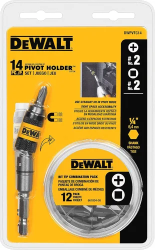 Miniatura 4 de DEWALT Set de soporte de broca pivotante con puntas para atornillar y soporte de broca magnético, 14 piezas (DWPVTC14)